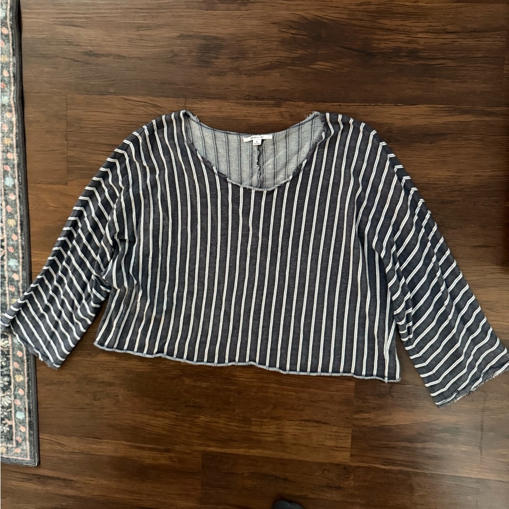 O’Neill Boxy Striped Jean Blue Crop Top 3/4 Sleeve XL